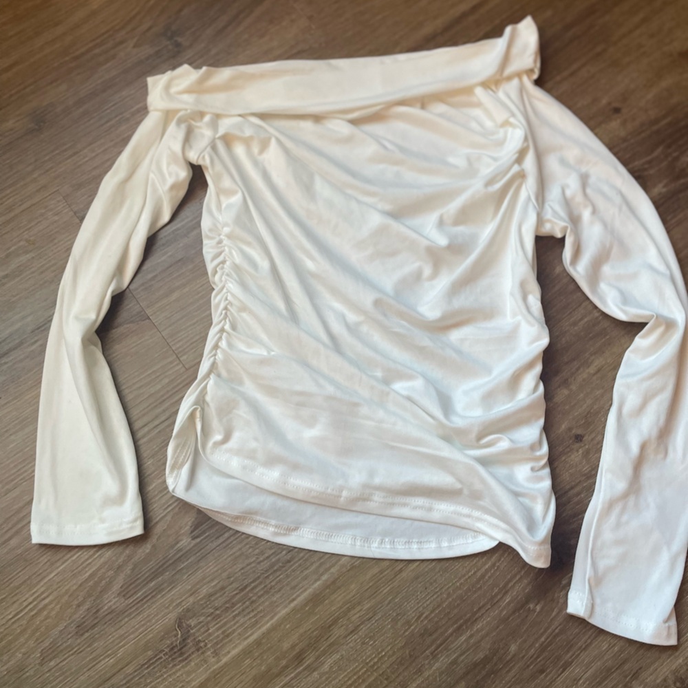 Off-Shoulder Long Sleeve Top in Ivory